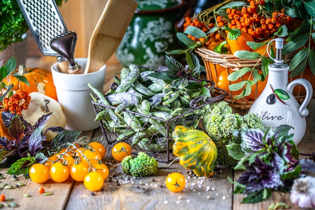 Photo vegetables fresh bio vegetable in a basket.