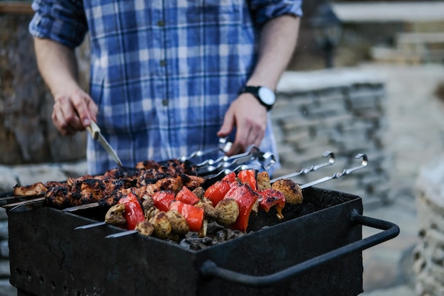 Vegetables fried on coals grilled vegetables grilled bell\
pepper grilled mushrooms