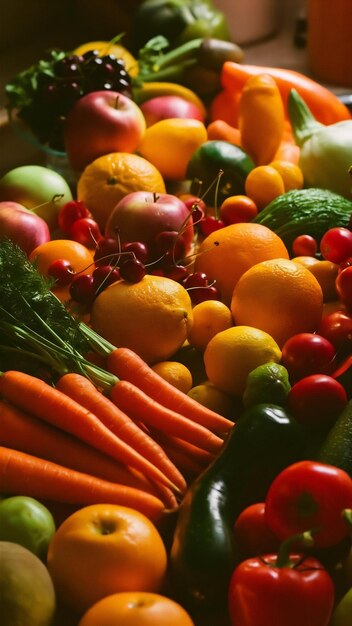 Photo vegetables and fruits on the counterto