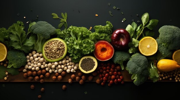 Photo vegetables and fruits on a solid background