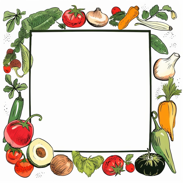 vegetables and fruits in a square frame on a white background