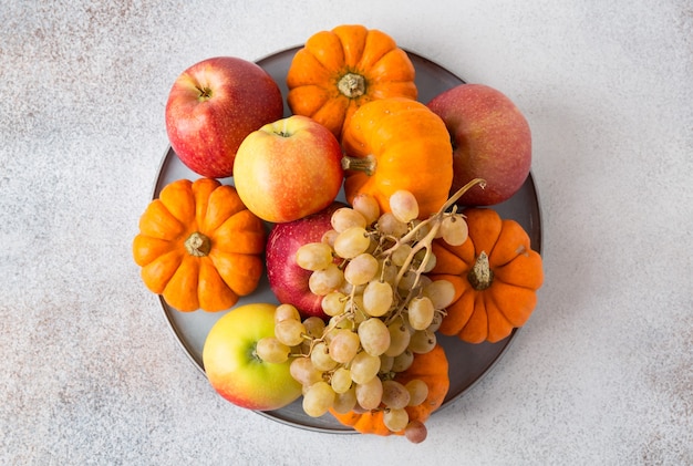 Vegetables and fruits on a table. Healthy food, autumn harvest.