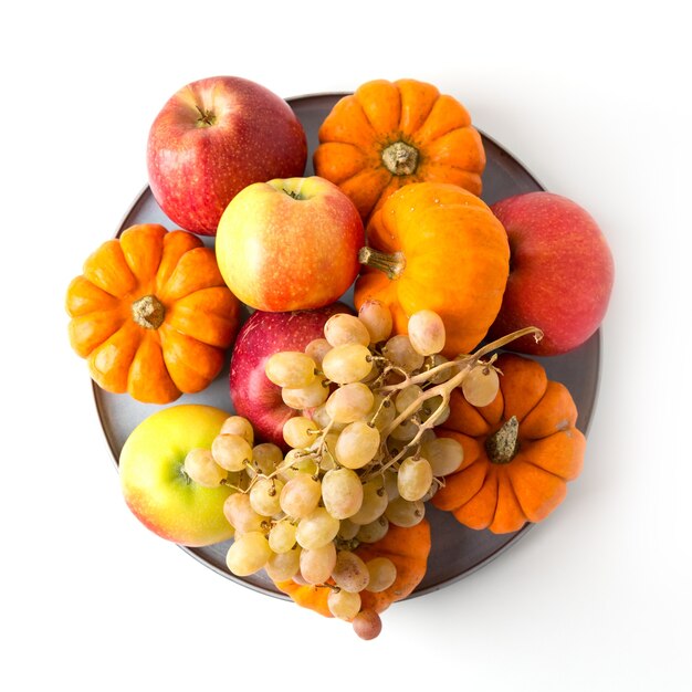 Vegetables and fruits on a table. Healthy food, autumn harvest.