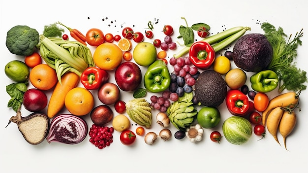 овощи и фрукты на белом фоне
