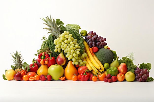 Vegetables and fruits on white