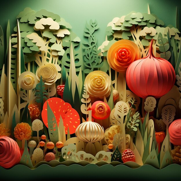 Vegetables healty paper art digital art collection