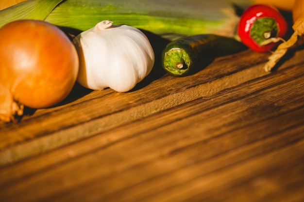 Vegetables laid out on table