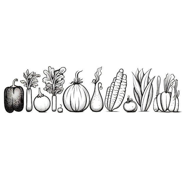 Photo vegetables line art very simple style horizontal on white background