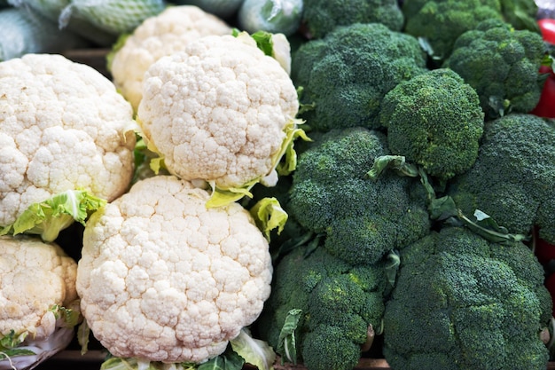 Vegetables at a market cauliflower and broccoli