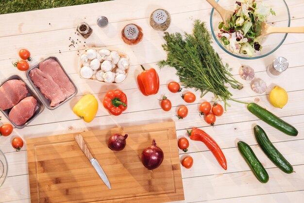 vegetables and meat on table