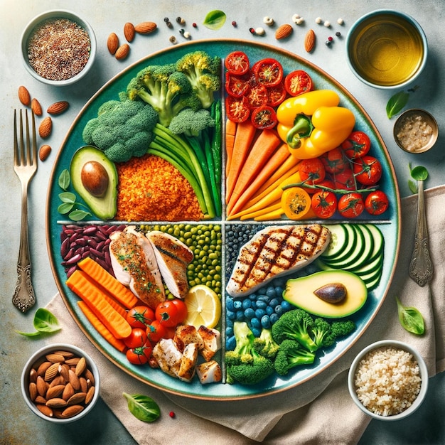 vegetables in plate with vegetables food background healthy meal in plate