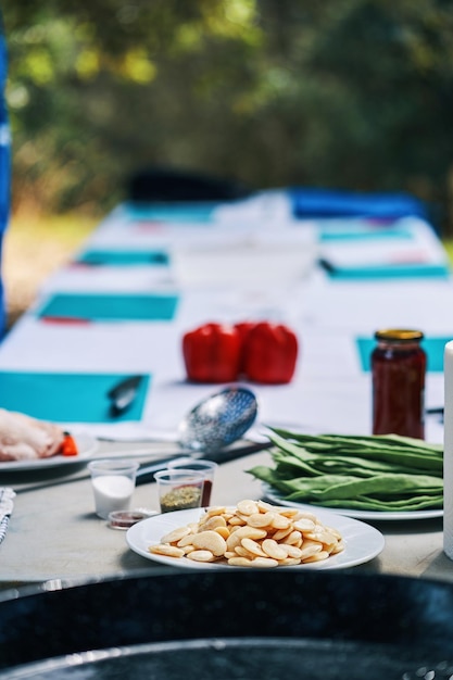 Vegetables ready to cook in a outdoors table