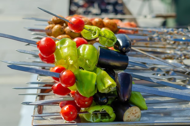 Vegetables on skewers.