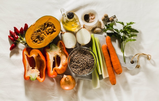 Vegetables and spices on a table