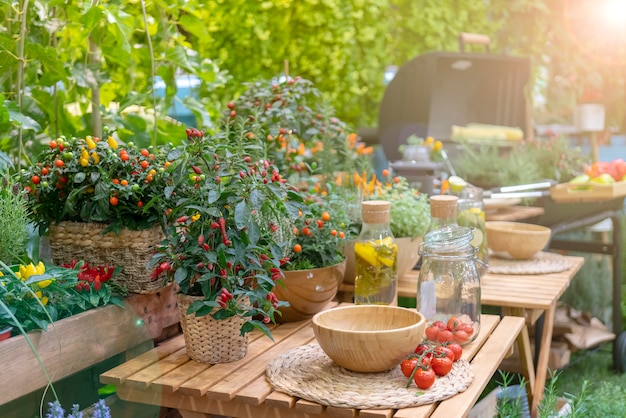 Vegetables on the table in the garden.