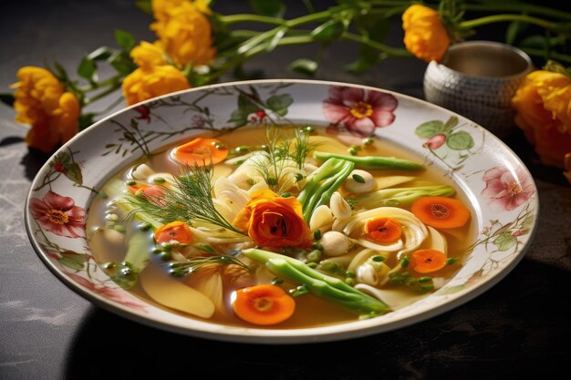 Photo vegetables and vegetable broth for lamen