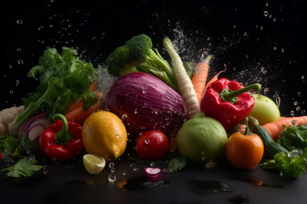 Vegetables water splash background Organic vitamin Generate Ai