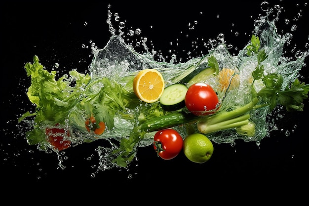 Vegetables water splash