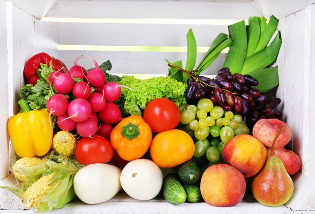 Vegetables in white wooden box