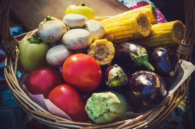 Vegetables in wicker basket