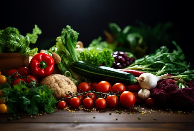 Photo vegetables with fresh ingredients on the table