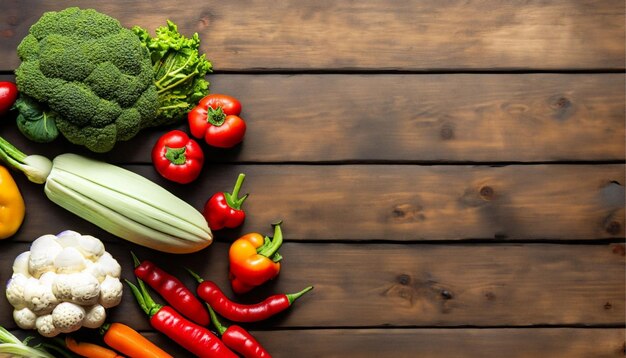 Photo vegetables on wooden background top view copy space