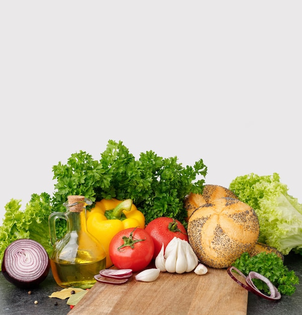 vegetables on a wooden board