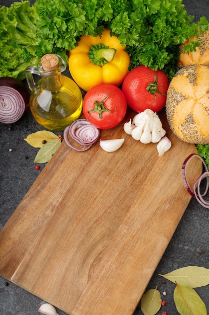 vegetables on a wooden board