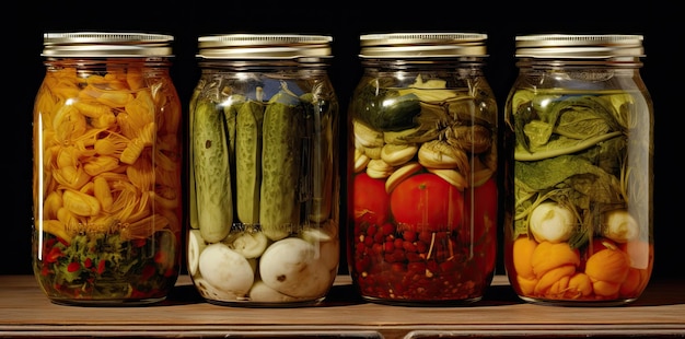 Photo vegetables on the wooden table in jars