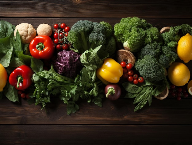 Photo vegetables on the wooden table multivitamin from nature fresh