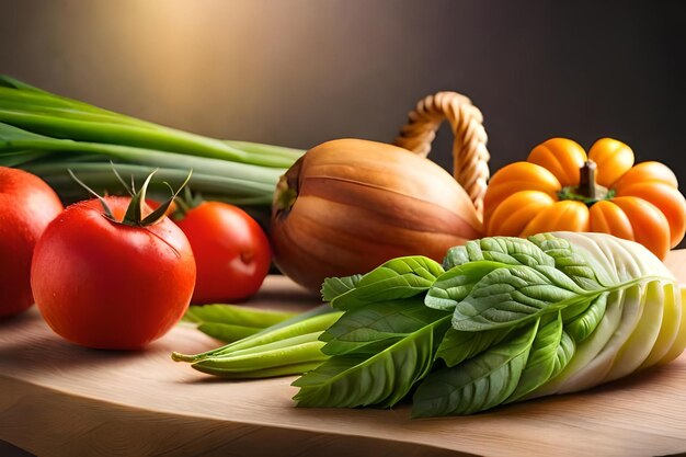 Vegetables on a wooden table with a black background