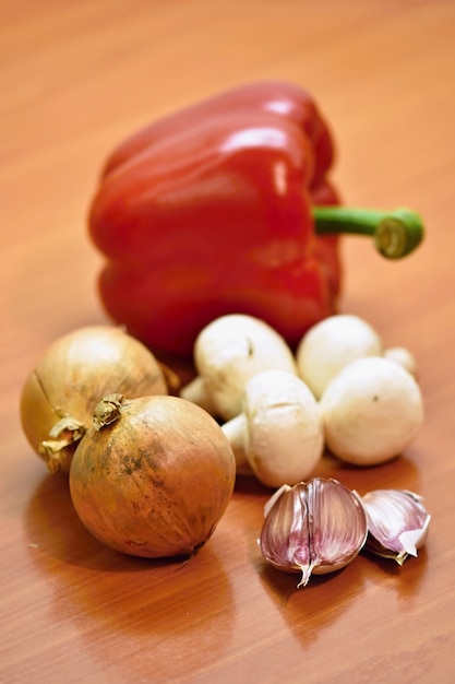 Vegetables on a wooden table.