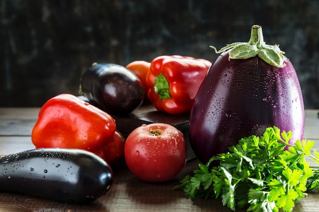 Vegetables on a wooden table.