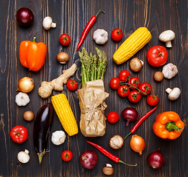 Vegetables on wooden table