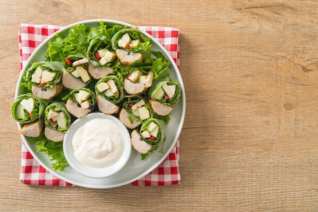 vegetables wrap or salad rolls with creamy salad sauce - Healthy food style