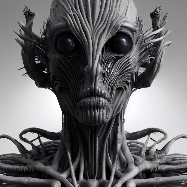 Растительный инопланетянин в стиле HR Giger Цифровая иллюстрация