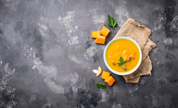 Vegetarian autumn  pumpkin cream soup 