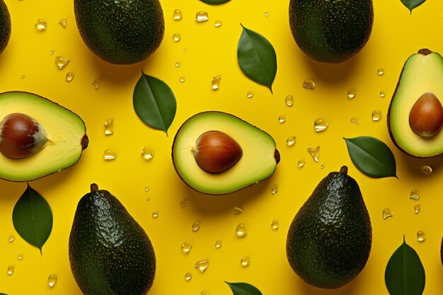 보기 건강 과일 열대 음식 녹색 최소 상단 배경 위의 채식 아보카도 패턴