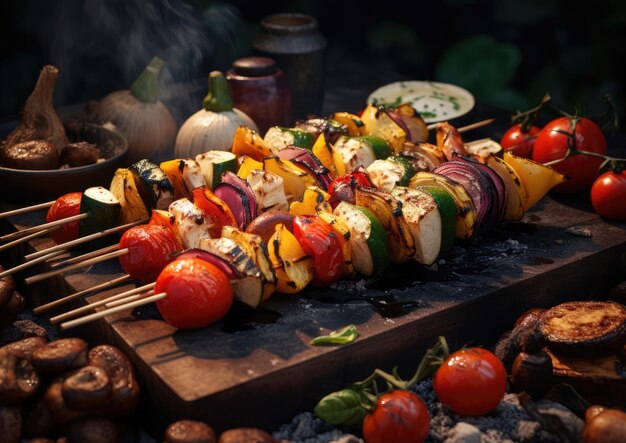 A vegetarian barbecue with a variety of grilled vegetables