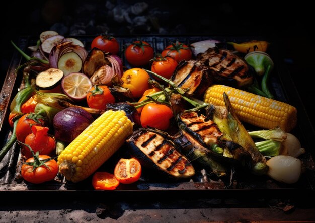 A vegetarian barbecue with a variety of grilled vegetables