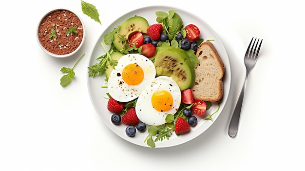 Vegetarian Breakfast on Empty White Background Photorealistic