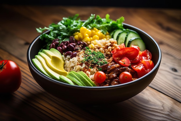 A vegetarian Buddha bowl with a variety of grains