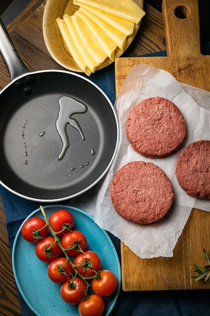 Vegetarian burgers cutlets on backgrounds