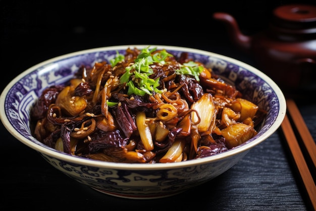 Vegetarian cabbage dish at Chinese food festival with shiitake mushrooms