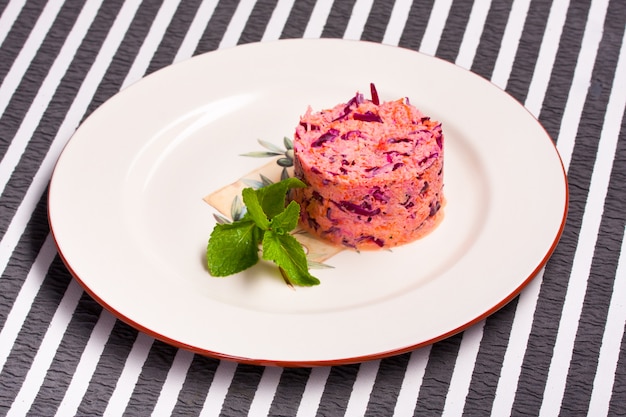 Vegetarian dish on a table cloth