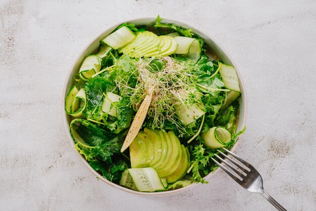 Vegetarian dish with vegetables greens salad healthy food