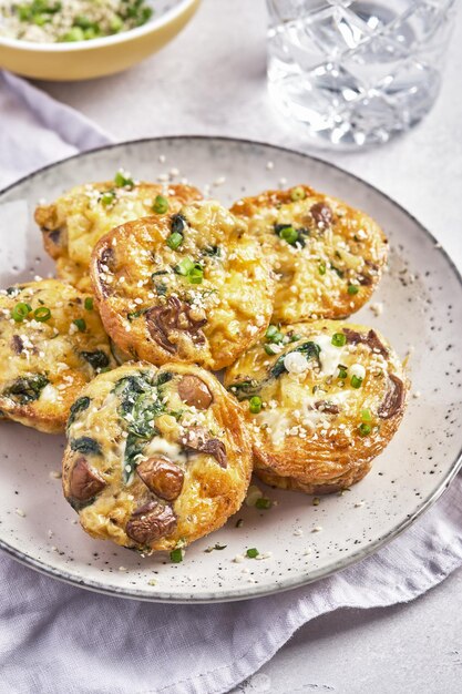 Vegetarian egg muffins with mushroom spinach and cheese for Breakfast