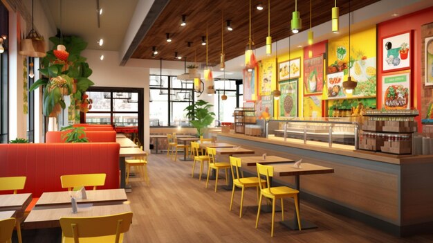 Vegetarian fast food restaurant with colorful