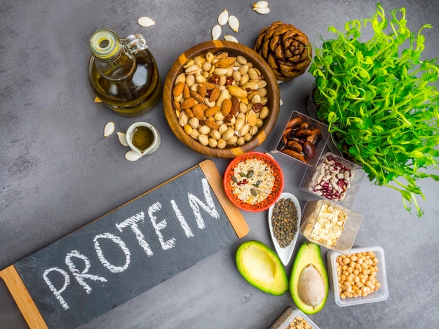 vegetarian food or diet eating concept vegan proteins food products for growing muscles