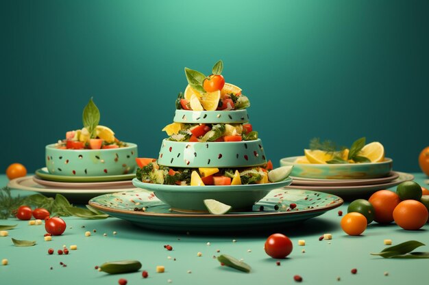 Vegetarian food photography on colorful plates